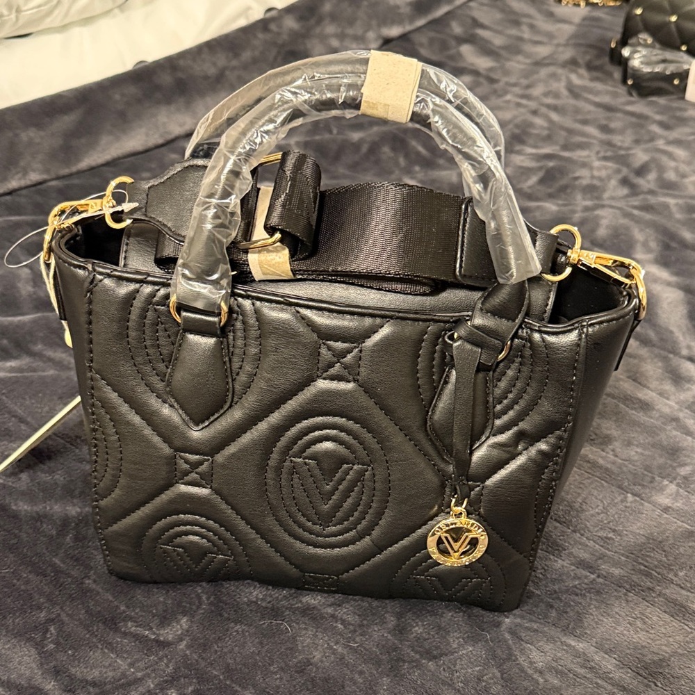 Valentino Orlandi Black Quilted Mini Bag with Gold Accents